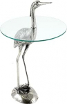 Riess Ambiente Wildlife Heron Round Side Table 90 cm Silver Metal Glass Fish Heron Sculpture K&auml;sitsi valmistatud kohvilaud Klaasist telefonilaud Diivanilaud