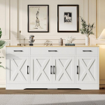 Idemon Modernes wei&szlig;es Sideboard, Multifunktionsschrank aus Holz, Wohnzimmer-Esszimmerschrank, wei&szlig;es Sideboard mit Dekoration