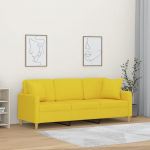 3-Sitzer-Sofa mit Zierkissen Diivan Couch Loungesofa Relaxsofa Polstersofa G&auml;stesofa Dopplesofa Sofa f&uuml;r Wohnzimmer Schlafzimmer G&auml;stezimmer Hellgelb 180 cm Stoff