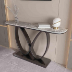 Eleganter, moderner Konsolentisch f&uuml;r den Eingangsbereich - schmaler Sofatisch f&uuml;r den Flur mit Schmetterlings-Metallfu&szlig; und glatter Steinplatte, stilvolle M&ouml;bel f&uuml;r Wohnzimmer und Eingangsb