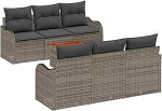 7-teiliges Garten-Sofa-Set mit Kissen Grau Poly-Rattan Akazie, 2-Sitzer Garten-Sofa mit Stauraum & Kissen Grau Poly-Rattan Gartenlounge Model3356067
