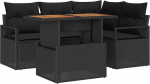 5-teiliges Garten-Sofa-Set mit Kissen Schwarz Poly-Rattan Akazie, 2-Sitzer Garten-Sofa mit Kissen Schwarz Poly-Rattan Gartenlounge Model3349708