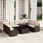 10-teiliges Garten Sofa Set mit Kissen Braun Poly Rattan Gartenlounge Model3348704