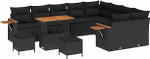 12-teiliges Garten Sofa Set mit Kissen Schwarz Poly-Rattan Akazie, 3-teiliges Gartenset mit Kissen Schwarz Poly-Rattan Akazie Gartenlounge Model3365164