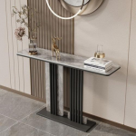 Gold- und schwarzer Konsolentisch, Sofatisch, moderner Eingangstisch, schmale Flurtische mit geometrischen Metallbeinen f&uuml;r Wohnzimmer, Flur (Schwarz 2.100 * 30 * 80 cm)