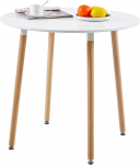 H.J WeDoo Round Dining Table, Wooden Kitchen Table, 80 x 80 x 72 cm, Natural Legs, Rubber Coasters, White