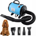 Dog Hair Dryer 2800 W Professional Hair Dryer Dog Blower Dog Hair Dryer Adjustable Speed Dog Hair Dryer Very Quiet Pet Dryer Pet Dog Care Dryer Fan with 4 Nozzles and Hose (Blue)