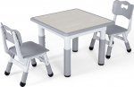 Clevich Children's Table with 2 Chairs, Table Chair Set, Children's Seating Set, Height Adjustable, Children's Furniture for Children's Room, Painting Table, Ergonomic Multifunctional - Grey