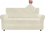 ZNSAYOTX Luxus-Samt-Couchbezug, 4-teilig, Stretch-Sofabez&uuml;ge f&uuml;r 3 Kissen, Couch, dick, weicher Spandex-Sofa-Schonbezug, Wohnzimmer, rutschfest, Hundem&ouml;belschutz, Beige, 180,3 cm - 231,1 cm (3 Kissen)