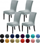 Howhic Velvet Chair Covers for Dining Room, Stretch Dining Chair Covers, Washable Kitchen Chair Covers, Classic Home and Banquet Decoration, Silver, 4 Pieces