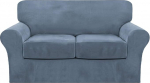 Pakett 3 diivanikatted Sametist diivanikatted 2 padja jaoks Diivan Stretch Loveseat kaitsekate individuaalsete istmepatjade kattega, elastne m&ouml;&ouml;bli kaitsja lemmikloomadele, masinpesu (Loveseat, Stone Blue)