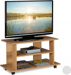 Relaxdays TV Board with Wheels, 2 Compartments for TV, Console & Receiver, Mobile TV Table, HBT 45 x 80 x 40 cm, Natural, Wood Effect