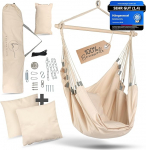 BELLAMATILDA ripptool 100% puuvillast + 360&deg; paigaldustarvikud, ekstra pikk ja 3 padja, &otilde;ues ja siseruumides ripptool, XXL ripptool t&auml;iskasvanutele ja lastele kuni 150 kg, aed, elamine