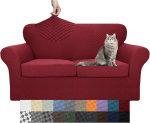 YEMYHOM Plaid 3 tk diivanikatted 2 padjale, k&otilde;rge venituspaksusega paksendatud armastuse diivanikate koertele lemmikloomadele mittelibisev elastne kahe istekoha jaoks veinipunane 55"-69" (2 padjad)