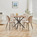 S&ouml;&ouml;gilaua ja toolide komplekt, 100 cm &uuml;mmargune s&ouml;&ouml;gilaud ja 4 linast s&ouml;&ouml;gitooli, 4 tooli ja laud k&ouml;&ouml;ki, s&ouml;&ouml;gituppa ja elutuppa (Khaki-LX, 100 x 100 x 76,5 cm (tumedast puidust)