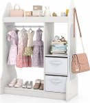 COSTWAY laste mantlihoidja koos peegliga, laste riidekapp riidekorviga, 2 riidest sahtlit ja konksud, laste puidust mantlihoidja riiulitega, lastetuppa, 81 x 38 x 107 cm (valge)