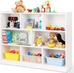 HOMASIS Children's Shelf, 3-Tier Bookcase for Children with 8 Compartments, Wooden Toy Shelf, Storage Shelf for Children's Room, Living Room, Bedroom, 122 x 32 x 93 cm (White)