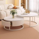 Couchtisch mit Schubladen - Modernes 2-in-1-Set f&uuml;r Wohnzimmer - Stilvoll mit robustem Metallrahmen - Einfache Montage