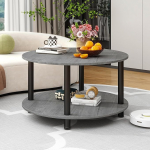 &Uuml;mmargune kohvilaud, 2 riiulit, elutoa laud, k&otilde;rvallaud, kohvilaud, diivanilaud, elutuppa, magamistuppa, tugev metallraam/MDF-plaat, 60 x 60 x 48,5 cm, hall/must