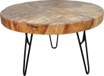 Puidust kohvilaud - K&otilde;rvallaud kohvilaud - kolme metalljalaga - &uuml;mmargune teakpuust - 60 x 60 x 43 cm