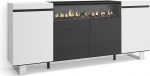 Skraut Home Sideboard, Highboard, kapp, Comode kapp, 200 x 87 x 35 cm, 4 ust, elektriline kamin, m&otilde;&otilde;tmed, t&ouml;&ouml;stusdisain, kaasaegne stiil, valge ja must