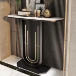 Kaasaegne dekoratiivne sissep&auml;&auml;sulaud - &otilde;huke konsool unikaalse alusega, pikk diivanilaud elutuppa, koridori kaunistamiseks, kitsas fuajeelaud diivani taga