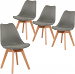 IPOTIUS S&ouml;&ouml;gitoa toolid Skandinaavia Retro pehme polstriga, SGS sertifitseeritud - k&ouml;&ouml;gitool t&auml;ispuidust p&ouml;&ouml;gijalgadega (4 tk, hall)