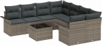 9-teiliges Garten-Sofa-Set mit Kissen Grau Poly Rattan, 2-Sitzer Garten-Sofa mit Stauraum & Kissen Grau Poly Rattan Gartenlounge Model3353968