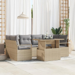 7-teiliges Garten Sofa Set mit Kissen Beige Poly Rattan Gartenlounge Model3348756