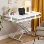 Wei&szlig; 3-in-1-Couchtisch mit Ausziehbarer Oberfl&auml;che, H&ouml;henverstellbar Esstisch f&uuml;r Esszimmer, Wohnzimmer und B&uuml;ro
