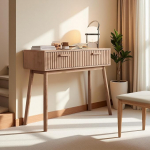 Konsolentisch Schmal mit 2 Schubladen, Eingangstisch mit Stauraum im modernen Lamellen Design, Holz Console Table f&uuml;r Flur, Wohnzimmer und kleine R&auml;ume