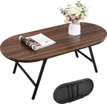 Kokkupandav kohvilaud v&auml;ikestesse ruumidesse, puidust ja metallist, ovaalne, kokkupanekuta, madal kohvilaud elutuppa, koju, kontorisse, maal&auml;hedane pruun