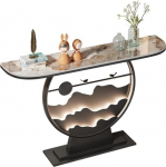 Sissep&auml;&auml;sulaua Home Decor Black Light Luxury Stone Slab Console Table koos intelligentse sooja valgusribaga, kohvilaudade taga diivanile, magamistuppa, elutuppa,