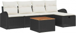 6-teilige Garten Sofa Set mit Kissen, Schwarz Poly Rattan, 2-Sitzer Garten Sofa mit Stauraum & Kissen, Schwarz Poly Rattan Gartenlounge Model3360834