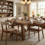 S&ouml;&ouml;gitoa toolid 2-st linasest riidest k&ouml;&ouml;gitoolist koosnev komplekt Mid Century Modern s&ouml;&ouml;gitoa toolid Mugav avatud seljaga puidust k&uuml;ljetool elutuppa / lounge / restorani beež