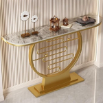 Glamuurne kitsas konsoollaud, must 150cm sissep&auml;&auml;sulaua aktsentlaud pooleldi &uuml;mmarguse metallist alusega, kergesti kokkupandav diivanilaud esikusse, kaasaegne m&ouml;&ouml;blidekoratsioon