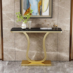 Moodne konsoollaud "U" kujuga kuldse alusega, Foyer laud kunstmarmorist, ristk&uuml;likukujuline konsoollaud esikusse, elutuppa, kontorisse, fuajeesse, esikusse, koridori (v&auml;rv : Nero, suurus : 120