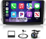 Podofo Autoradio Peugeot 208/2008 2012-2018 juhtmevaba Carplay Android autole, 10,1-tolline IPS puuteekraan, 8 Core 2+64G, Android autoraadio Bluetooth/WiFi/Mirror Link/GPS + tahavaate kaamera