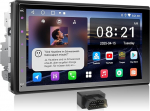 ATOTOEXCEL Android Double DIN raadio koos OBD2 Bluetooth diagnostikaga, autoraadio 2DIN 7-tolline digitaalne meediavastaja, traadita CarPlay & Android auto, WiFi/BT/USB, 24-B EQ DSP, FM/AM/RDS, A5LG2B7T-S04