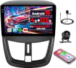 4G+128G Android 15 Autoradio f&uuml;r Peugoet 207 2009-2013, Wireless Carplay & Android Auto, 9" puuteekraaniga raadio Bluetooth 2 Din mit Navi GPS WiFi RDS/FM EQ SWC, Mikrofon, Tagfahrkamera