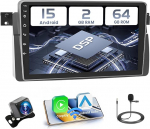 Hikity 2+64GB Android 15 autoraadio BMW E46 1998-2006 raadio traadita Carplay Android auto, 9-tolline IPS puuteekraaniga raadio koos tagurduskaamera, Bluetooth, Navi, WiFi, DSP, EQ, Mirror Linkiga