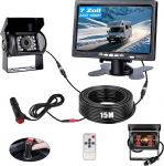 GREENAUTO 7-tolline 1080P HD tagurduskaamera komplekt, infrapunase &ouml;&ouml;vaatega IP69K tolmukindel veekindel tagurduskaamera, 15 m kaabel toetab kahte kanalit, parkimisabi veoautodele, haagissuvilatele, haagissuvilatele, haagistele