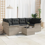 Rantry 7-teiliges Garten-Sofa-Set mit Kissen Hellgrau Poly-Rattan, 2-Sitzer Garten-Sofa mit Stauraum & Kissen Hellgrau Poly-Rattan Gartenlounge Model3353931