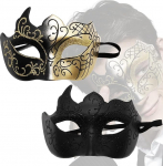 Zeaying Pack of 2 Masquerade Ball Mask Women's Glitter, Veneetsia maskid, Masquerade Face Mask, Luxury Maskid, Must ja kuld, Vintage Gold, Fancy Dress Masks Face Famen, Phantom of the Opera Half Mask