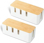 Bambusest kaanega kaablijuhtimiskast, 30 x 12 x 11 cm, kaablijuhtimise peidikuga organiseeritud kastid, 2 tk.