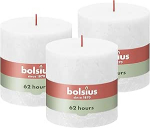 Bolsius Rustik XXL p&uuml;stk&uuml;&uuml;nal - valge - 3 tk - 10 x 10 cm - p&otilde;lemisaeg 62 tundi - l&otilde;hnastamata - sisaldab naturaalset taimevaha - ilma palmi&otilde;lideta.