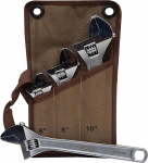 Vorx Adjustable Wrench 3 Pack Adjustable Plumbing Shift Spanner (6" 8" 10") Chrome Vanadium Steel Chrome Plated 250mm Set in Canvas Storage Bag