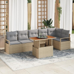 Rantry 7-teiliges Garten Sofa Set mit Kissen Beige Poly Rattan Akazie Gartenlounge Model3349720