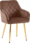 CLP Monett Dining Room Chair, Upholstered Chair with Velvet Cover, Kitchen Chair with Sturdy Metal Frame, Maximum Load 150 kg, Colour: Brown, Frame Material: Metal, Gold