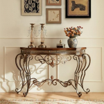 Traditional Solid Wood Console Crescent Moon Sofa Table Openwork Console Table with Metal Legs Decorative Furniture Vintage Entrance Table for Living Room Hallway
